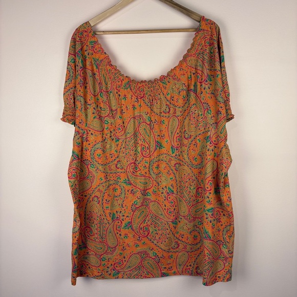 Ralph Lauren Orange Paisley Off Shoulder Boho Peasant Blouse - Picture 7 of 7